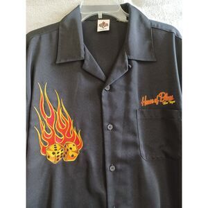 House Blues XL Shirt Flames Dice Vegas Bowling Camp Rockabilly Men Button Collar
